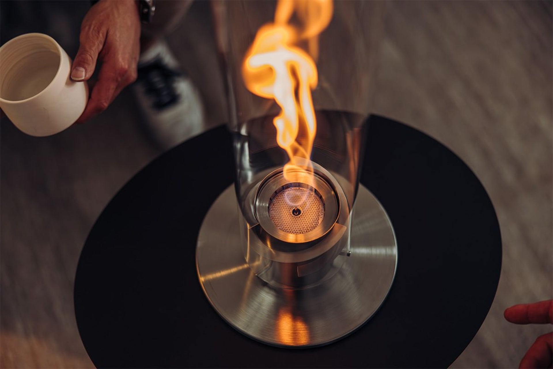 SPIN 1200 Tischfeuer in silber/gebürsteter Edelstahl