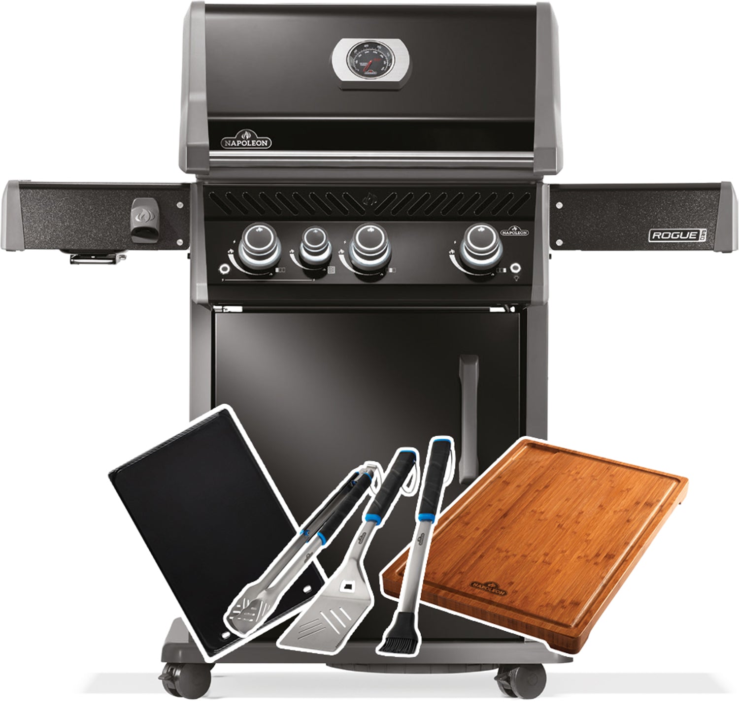 Napoleon Rogue SE 425_50 Jahre Edition_ All-Black-Design – Inkl. SIZZLE ZONE Grillplatte u. Zubehör-Bundle